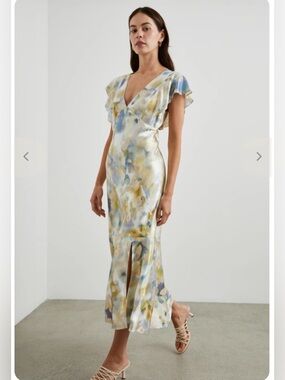 NEW Rails Dina Satin Mid Ruffle Dress in Diffused Blossom Watercolor Pastel S